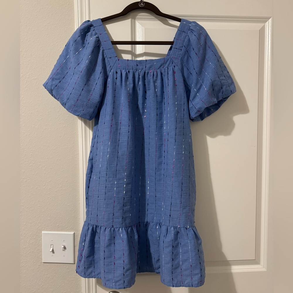 NWT Blue Square Neck Smocked Ruffled Sundress